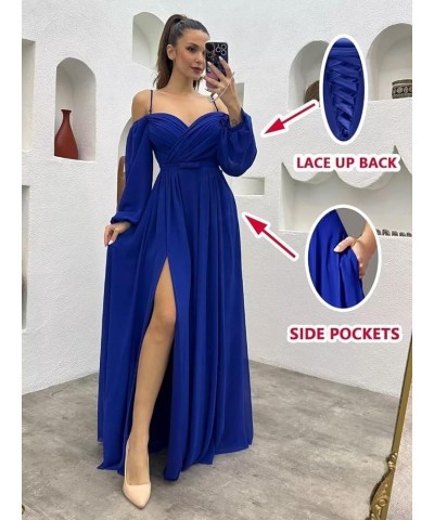 Long Sleeves Bridesmaid Dresses with Pockets for Wedding Chiffon Ruched Maxi Evening Party Dresses for Women Taupe $27.84 Dre...