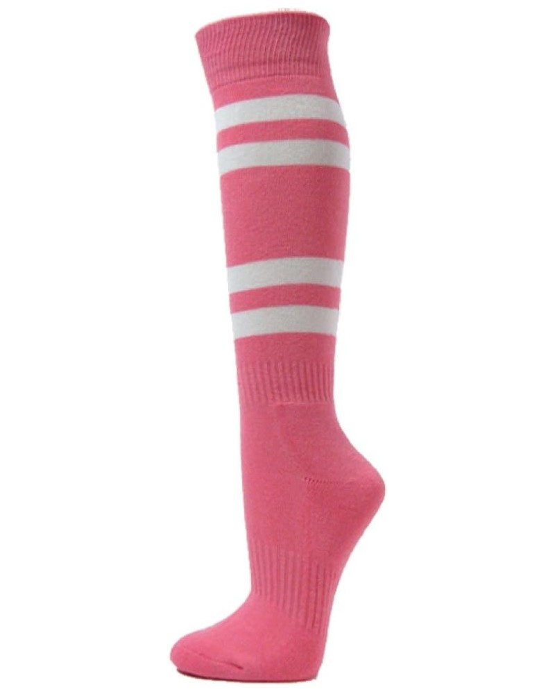 White Striped Knee High Softball/Sports Socks Pink $7.27 Activewear