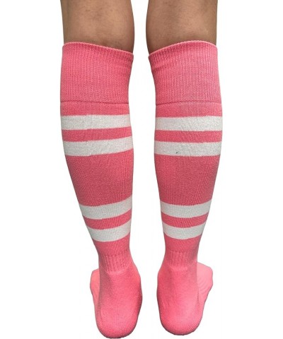 White Striped Knee High Softball/Sports Socks Pink $7.27 Activewear