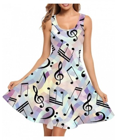 Tank Dress for Women Sleeveless A-line Plus Size XS-4XL Loose Fit Soft Comfy Lightweight Colorful Music Note $19.94 Dresses