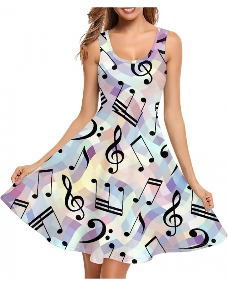 Tank Dress for Women Sleeveless A-line Plus Size XS-4XL Loose Fit Soft Comfy Lightweight Colorful Music Note $19.94 Dresses