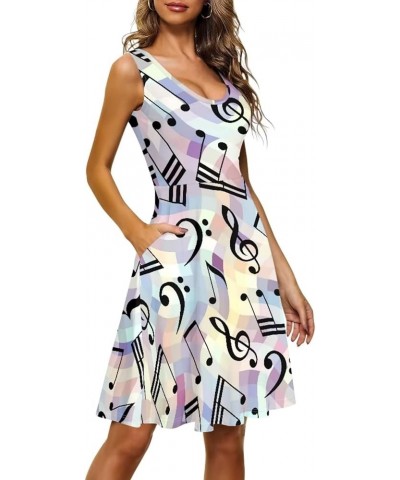 Tank Dress for Women Sleeveless A-line Plus Size XS-4XL Loose Fit Soft Comfy Lightweight Colorful Music Note $19.94 Dresses