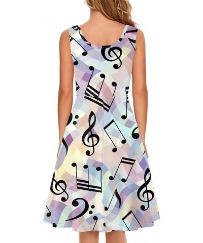 Tank Dress for Women Sleeveless A-line Plus Size XS-4XL Loose Fit Soft Comfy Lightweight Colorful Music Note $19.94 Dresses