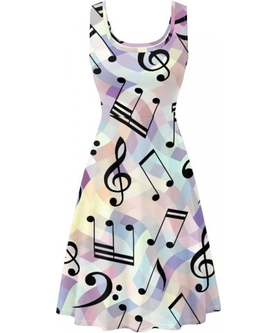 Tank Dress for Women Sleeveless A-line Plus Size XS-4XL Loose Fit Soft Comfy Lightweight Colorful Music Note $19.94 Dresses