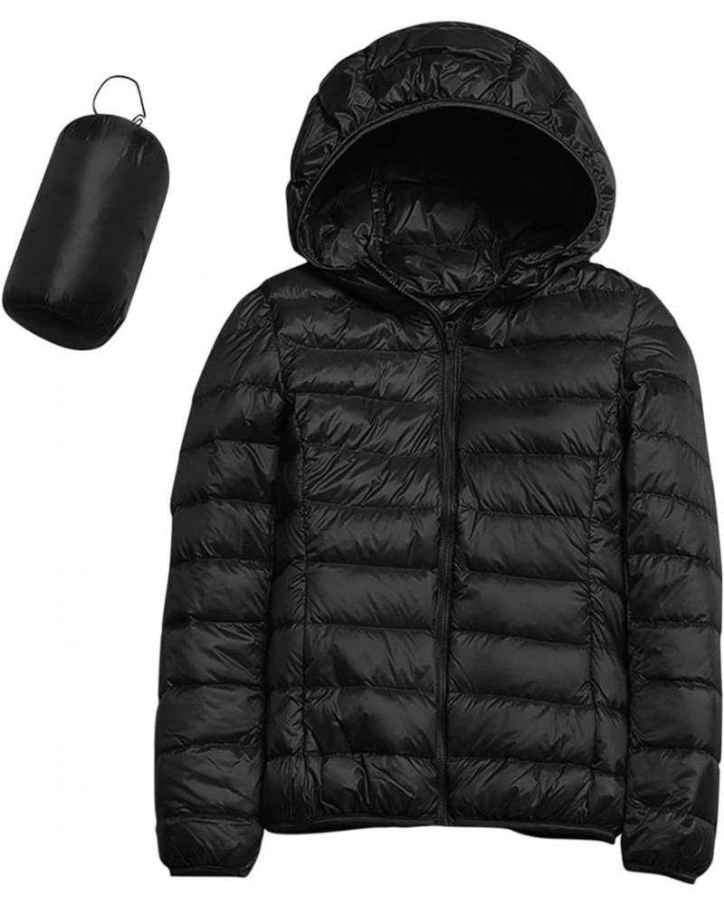 Women's Hooded Packable Puffer Jackets Winter Lightweight Warm Down Coats Trendy Slim Fit Windproof Duck Down Outwear 01-blac...