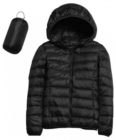 Women's Hooded Packable Puffer Jackets Winter Lightweight Warm Down Coats Trendy Slim Fit Windproof Duck Down Outwear 01-blac...