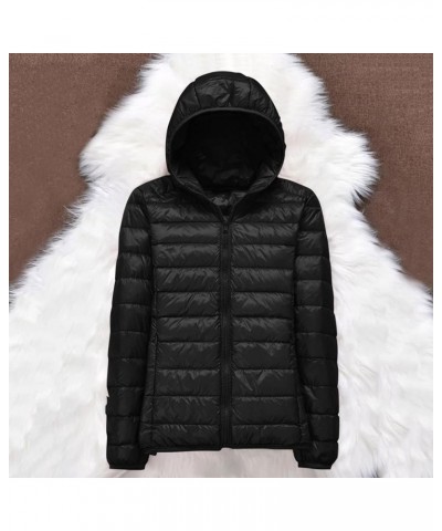 Women's Hooded Packable Puffer Jackets Winter Lightweight Warm Down Coats Trendy Slim Fit Windproof Duck Down Outwear 01-blac...