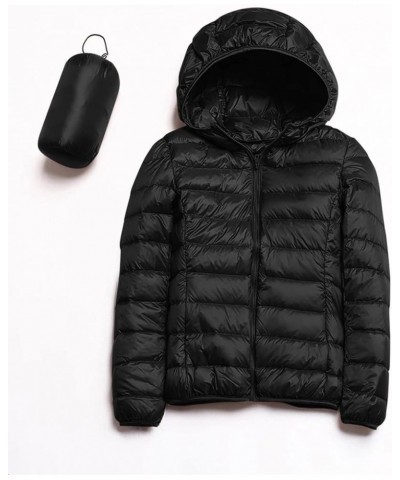 Women's Hooded Packable Puffer Jackets Winter Lightweight Warm Down Coats Trendy Slim Fit Windproof Duck Down Outwear 01-blac...