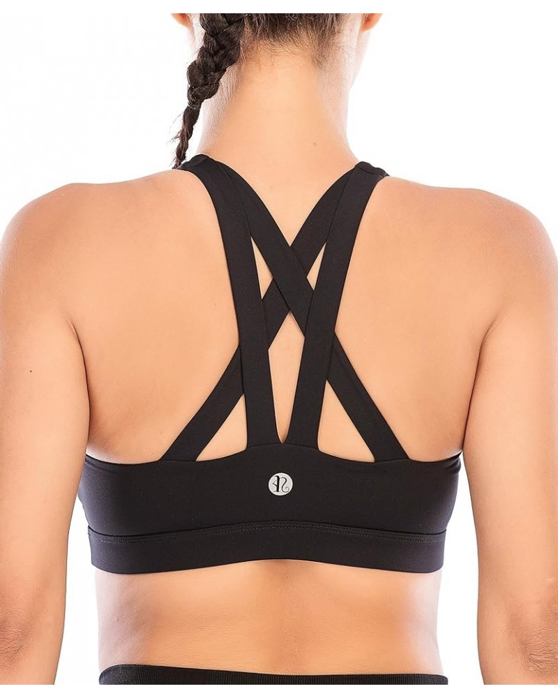 Sports Bra for Women, Criss-Cross Back Padded Strappy Sports Bras Medium Support Yoga Bra with Removable Cups B-black $10.96 ...