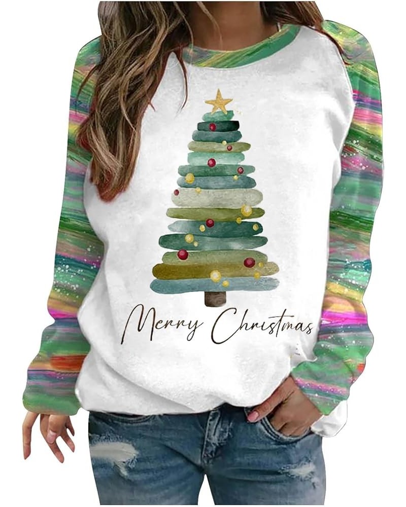 Women Christmas Tree Sweatshirt Funny 2023 Pullover Shirts Long Sleeve Sweater Tops Trendy Xmas Friends Gifts Clothes J35-gre...