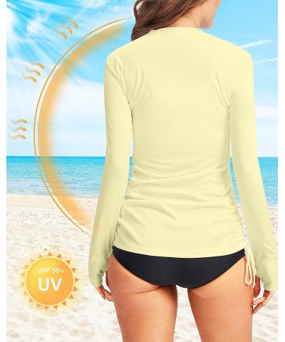 Women's Long Sleeve UV Sun Protection Rash Guard Shirts UPF 50+ Swim Shirt Swimsuits Top for Women with Zip Pockets Light Yel...