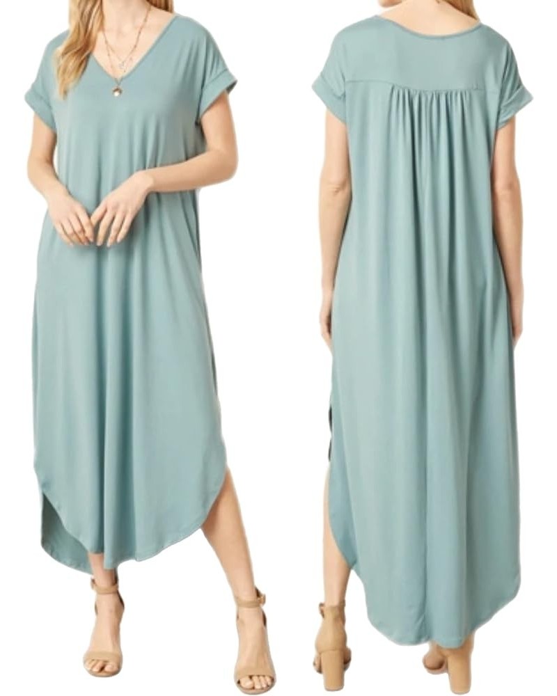 Oversized Casual Super Comfy with Pockets Maxi Dress Blue Gray $17.33 Dresses