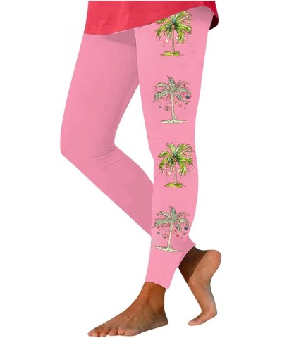 Christmas Leggings for Women Full Length Stretch Legging Palm Tree Print Skinny Running Gym Workout Casual Yoga Pants Pink $8...