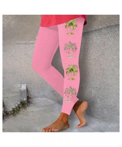 Christmas Leggings for Women Full Length Stretch Legging Palm Tree Print Skinny Running Gym Workout Casual Yoga Pants Pink $8...