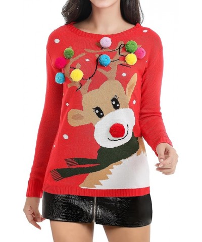 Ugly Christmas Sweater for Women Reindeer Funny Merry Xmas Knit Sweaters Colorful Deer Red $17.56 Sweaters