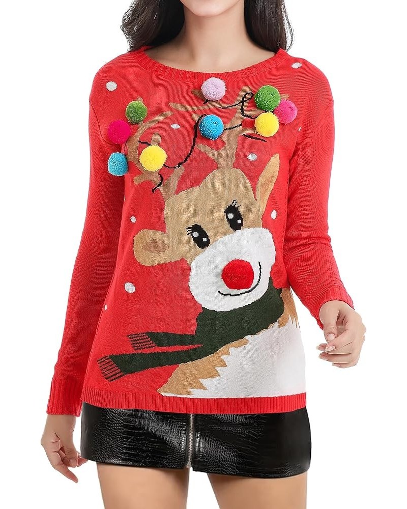 Ugly Christmas Sweater for Women Reindeer Funny Merry Xmas Knit Sweaters Colorful Deer Red $17.56 Sweaters