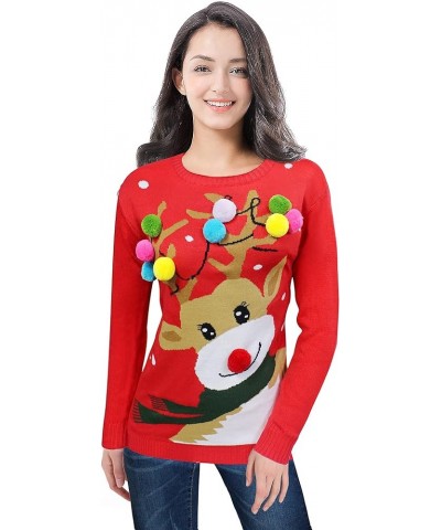 Ugly Christmas Sweater for Women Reindeer Funny Merry Xmas Knit Sweaters Colorful Deer Red $17.56 Sweaters