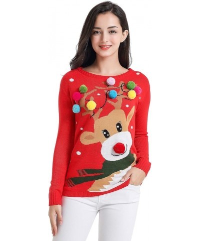 Ugly Christmas Sweater for Women Reindeer Funny Merry Xmas Knit Sweaters Colorful Deer Red $17.56 Sweaters