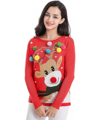 Ugly Christmas Sweater for Women Reindeer Funny Merry Xmas Knit Sweaters Colorful Deer Red $17.56 Sweaters