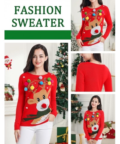 Ugly Christmas Sweater for Women Reindeer Funny Merry Xmas Knit Sweaters Colorful Deer Red $17.56 Sweaters