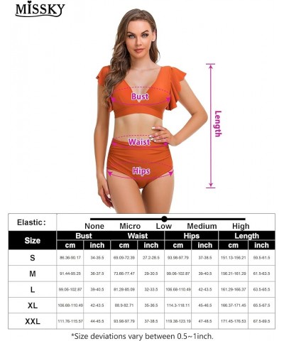 Women's V Neck Bikini Set Two Piece Ruffled Top Bathing Suits U Back Swimwear with High Waisted Ruched Swim Bottom Earth Tone...