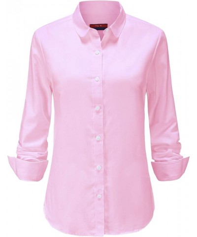 Womens Button Down Shirts Long Sleeve Collared Blouse Ladies Office Dress Shirt Pink Oxford $10.12 Blouses