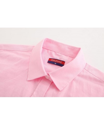 Womens Button Down Shirts Long Sleeve Collared Blouse Ladies Office Dress Shirt Pink Oxford $10.12 Blouses