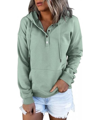 Baggy Hoodies for Women,Autumn Winter Plain Basic Button Down Pullover Casual Long Sleeve Sweatshirt with Pocket A-mint Green...