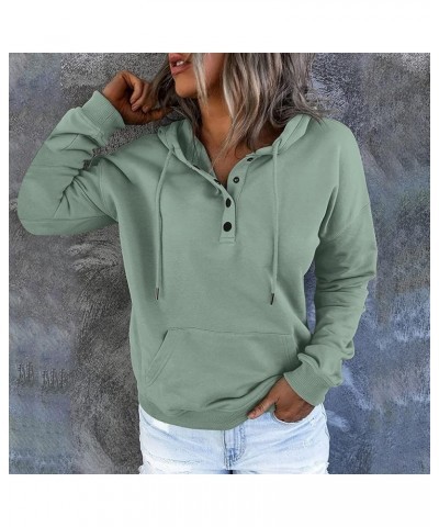 Baggy Hoodies for Women,Autumn Winter Plain Basic Button Down Pullover Casual Long Sleeve Sweatshirt with Pocket A-mint Green...