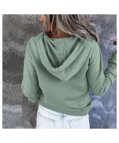 Baggy Hoodies for Women,Autumn Winter Plain Basic Button Down Pullover Casual Long Sleeve Sweatshirt with Pocket A-mint Green...