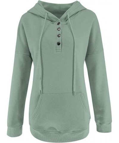 Baggy Hoodies for Women,Autumn Winter Plain Basic Button Down Pullover Casual Long Sleeve Sweatshirt with Pocket A-mint Green...