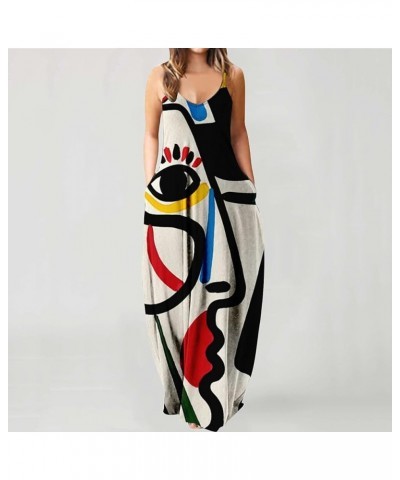 Women's Dresses 2022 Tie Dyed Print Drawstring Gradient Rendering Sling Long Dress Casual Summer Outfits Black $6.40 Dresses