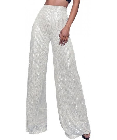 Sequin Pants Women High Waisted Sequin Wide Leg Sparkle Pants Loose Shiny Party Clubwear Bling Glitter Trousers Pants Y1-whit...