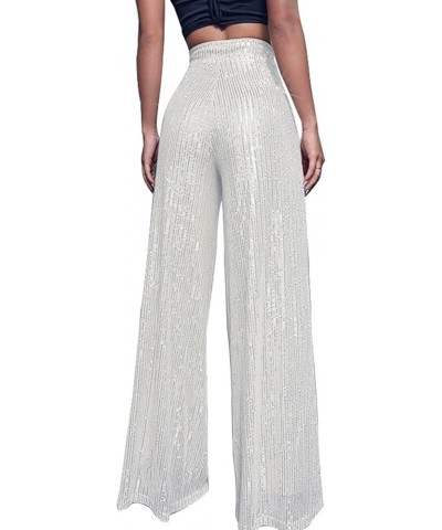 Sequin Pants Women High Waisted Sequin Wide Leg Sparkle Pants Loose Shiny Party Clubwear Bling Glitter Trousers Pants Y1-whit...