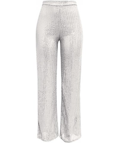 Sequin Pants Women High Waisted Sequin Wide Leg Sparkle Pants Loose Shiny Party Clubwear Bling Glitter Trousers Pants Y1-whit...