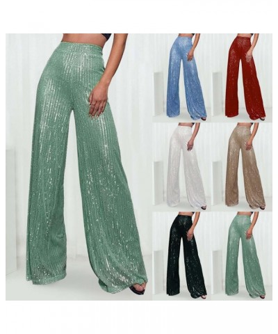 Sequin Pants Women High Waisted Sequin Wide Leg Sparkle Pants Loose Shiny Party Clubwear Bling Glitter Trousers Pants Y1-whit...