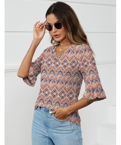 3/4 Length Sleeve Womens Tops Summer Loose V-Neck Eyelet T-Shirts Dressy Casual Ruffle Sleeve Tunic Blouses Floral 5 $13.64 Tops