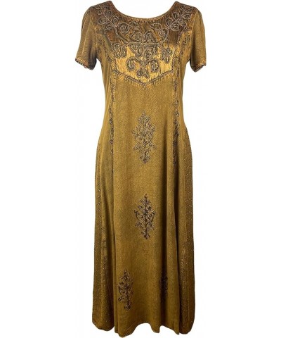 Women's Gothic Vintage Sleeveless Short Sleeve Embroidered Casual Chic Twirl Sun Dress Gown Old Gold $33.56 Dresses