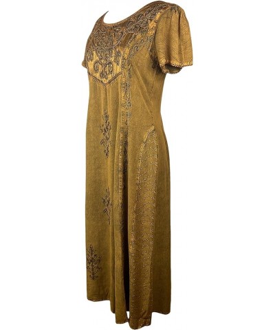 Women's Gothic Vintage Sleeveless Short Sleeve Embroidered Casual Chic Twirl Sun Dress Gown Old Gold $33.56 Dresses