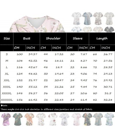 Scrubs Tops for Women Cute Print V Neck Short Sleeve Uniforms Soft T Shirts with Pockets 01-white $8.87 Tops