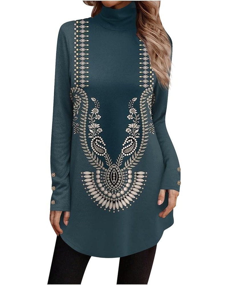 Womens Tops High Neck Shirts Long Tshirts Shirts to Wear with Leggings Dressy Casual Aztec Western Graphic Blouses S390-dark ...