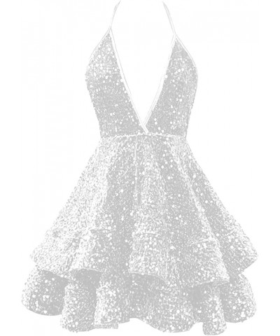 Sequin Short Prom Dresses for Teens 2023 Sparkly Cocktail Dresses Sexy Halter Homecoming Dress White $28.98 Dresses