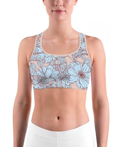 Women's Racerback Print Sport Bra - Fitness Support Workout Running Bras Blue Flowers $12.50 Lingerie