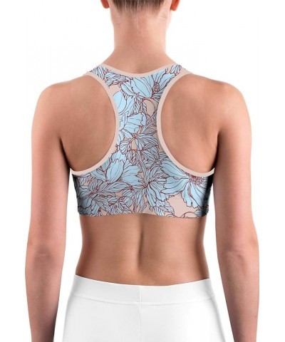 Women's Racerback Print Sport Bra - Fitness Support Workout Running Bras Blue Flowers $12.50 Lingerie