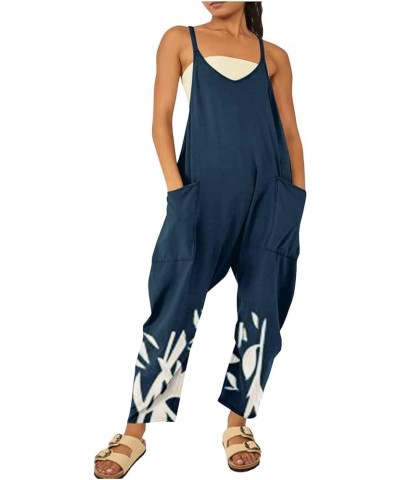 Jumpsuits for Women Casual Sleeveless Spaghetti Straps Long Pants Romper Summer V Neck Baggy Pockets Harem Overalls 1-navy $6...