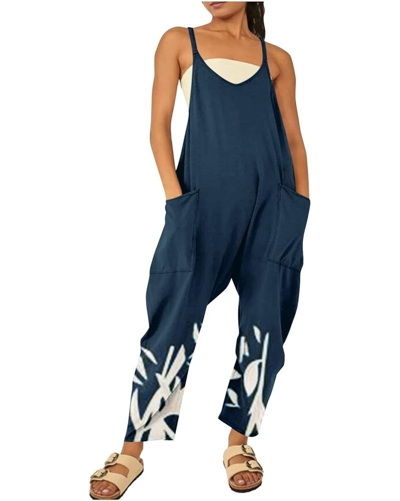 Jumpsuits for Women Casual Sleeveless Spaghetti Straps Long Pants Romper Summer V Neck Baggy Pockets Harem Overalls 1-navy $6...