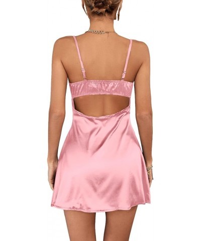 Women's Spaghetti Strap Lace Satin Slip Nightwear Sexy Party Mini Dress Solid Light Pink $23.51 Lingerie