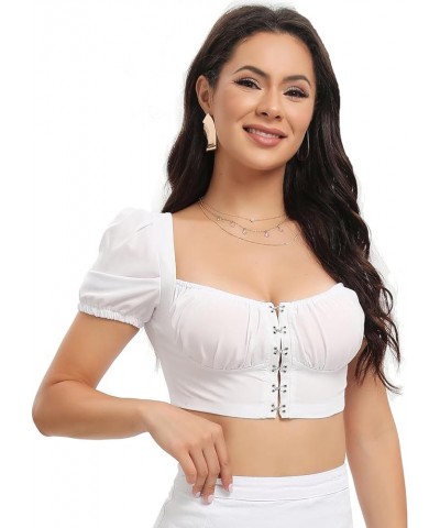 Women's Summer Sexy Square Neck Puff Short Sleeve Crop Shirt Top White $11.87 T-Shirts