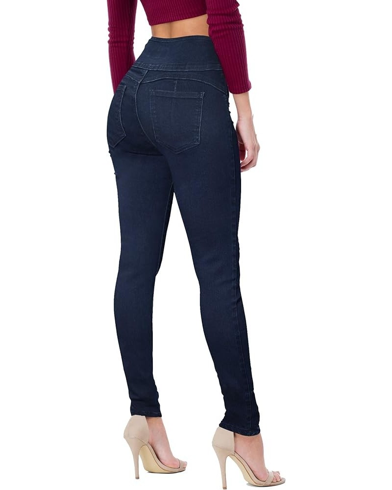 Women Butt Lift 3 Buttons Wide High Waist Stretch Denim Skinny Jeans with Short/Long Inseam Dark Wash $15.40 Shorts