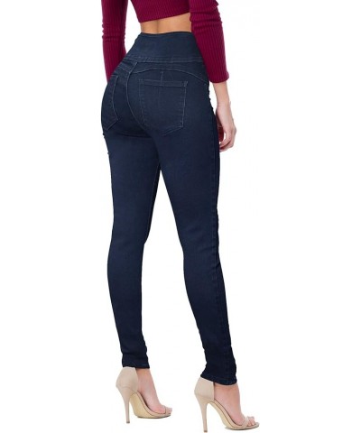 Women Butt Lift 3 Buttons Wide High Waist Stretch Denim Skinny Jeans with Short/Long Inseam Dark Wash $15.40 Shorts